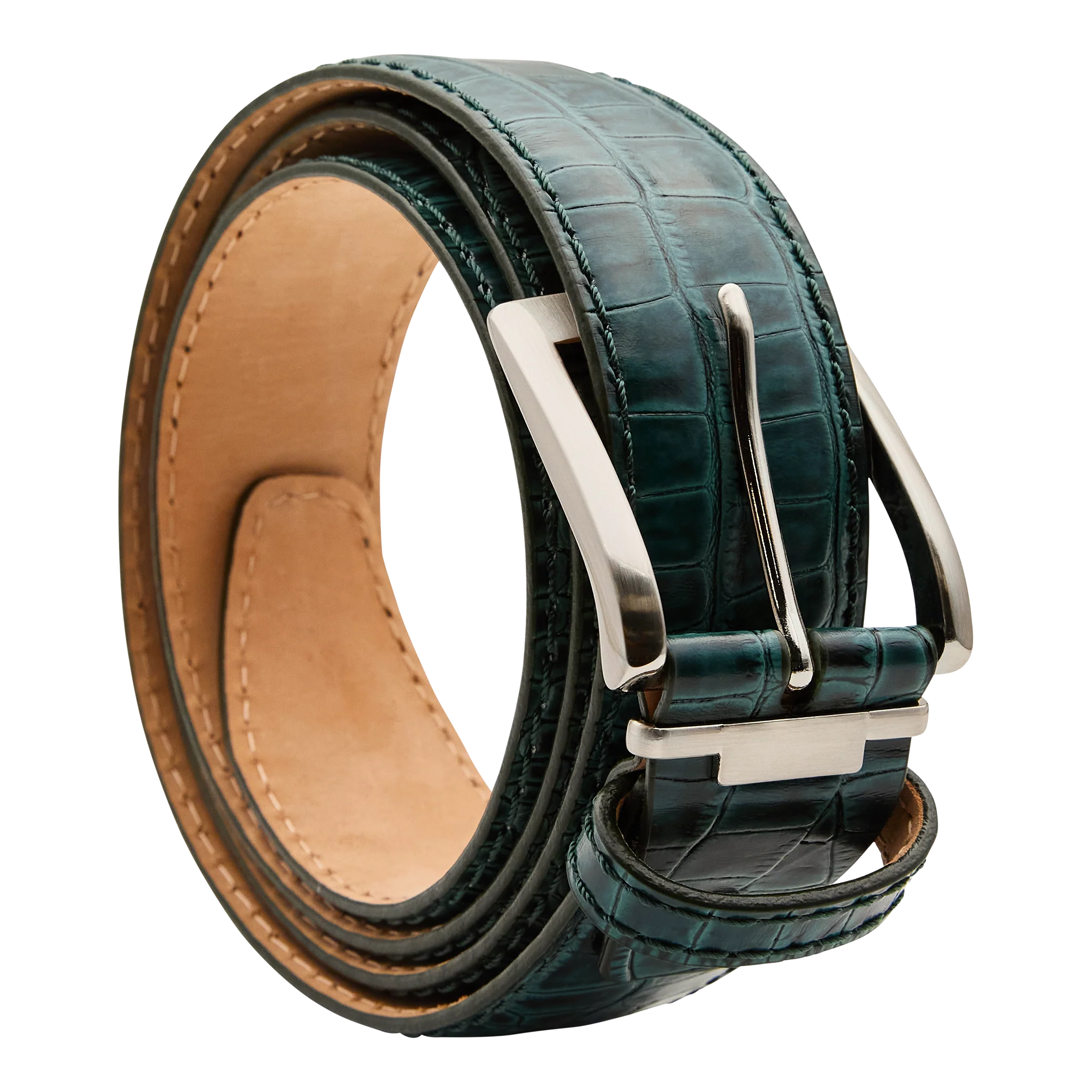 Bettinardi Handmade Faux Croc Italian Leather Belt (Green) - Image 3