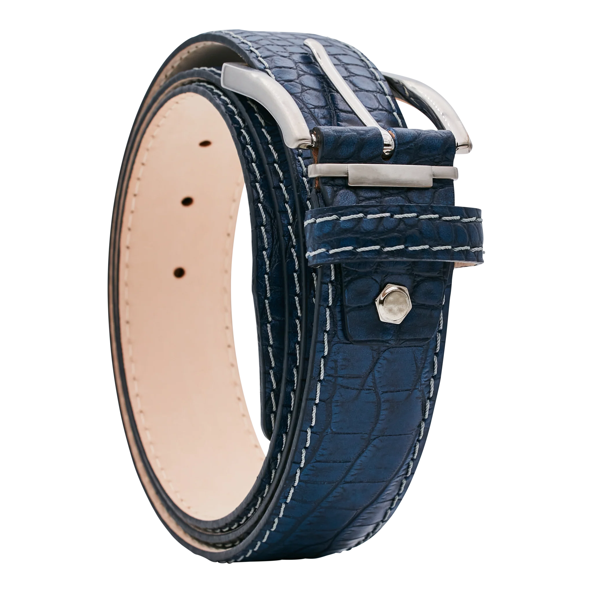 Bettinardi Handmade Matte Faux Croc Italian Leather Belt (Royal Blue) - Image 3
