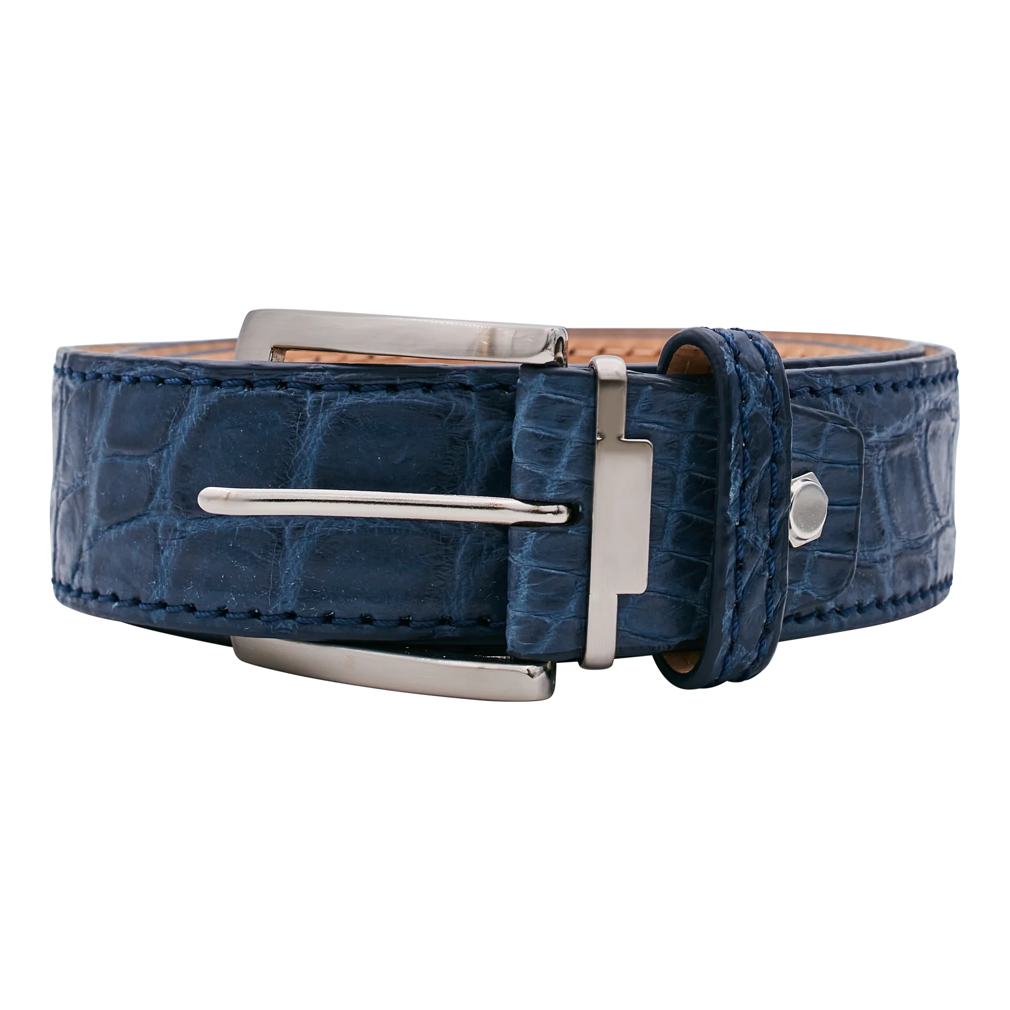 Bettinardi Handmade Matte Genuine Crocodile Skin Belt (Navy)