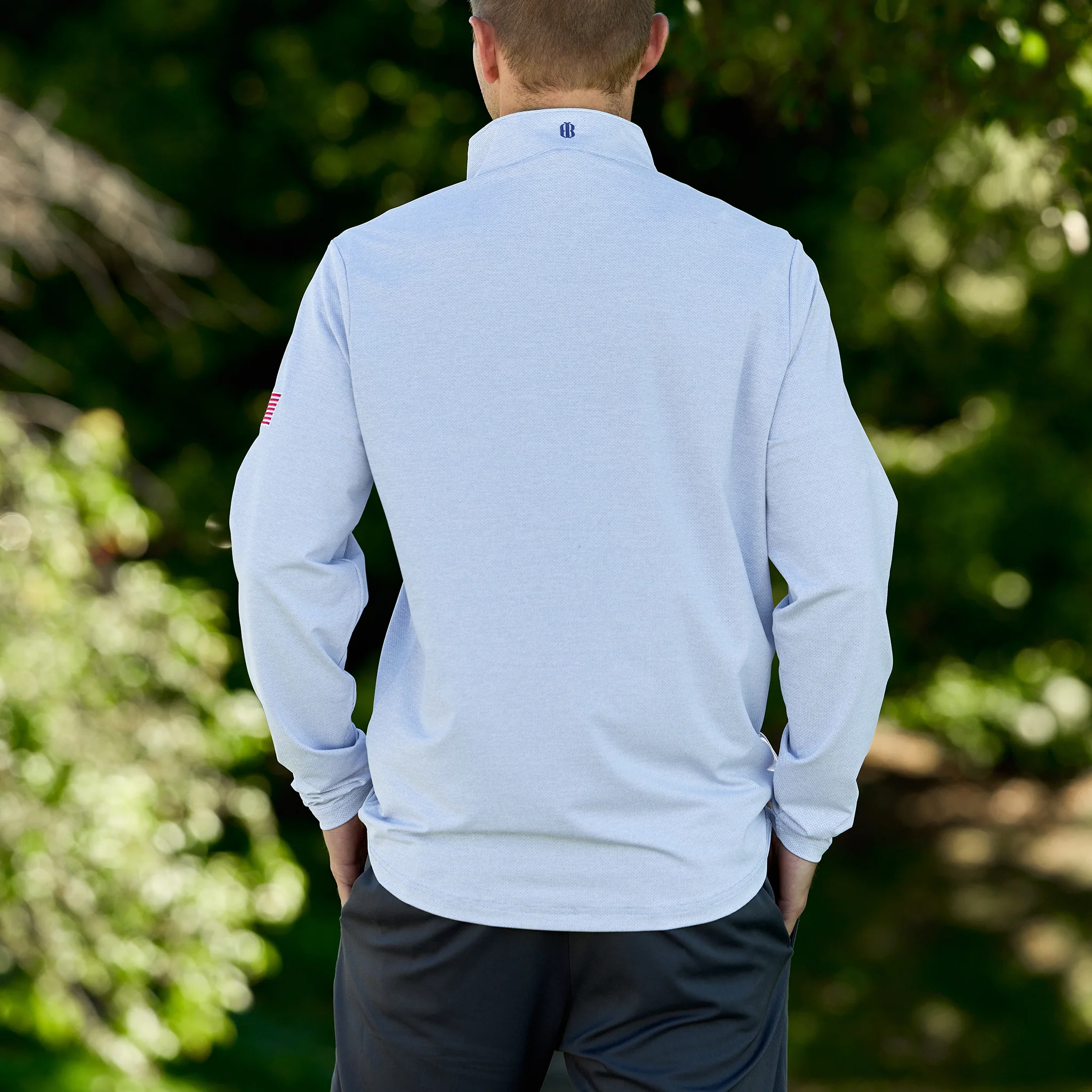 Bettinardi Holderness & Bourne American Flag Bell Pullover (Heathered Vista Blue) - Image 2