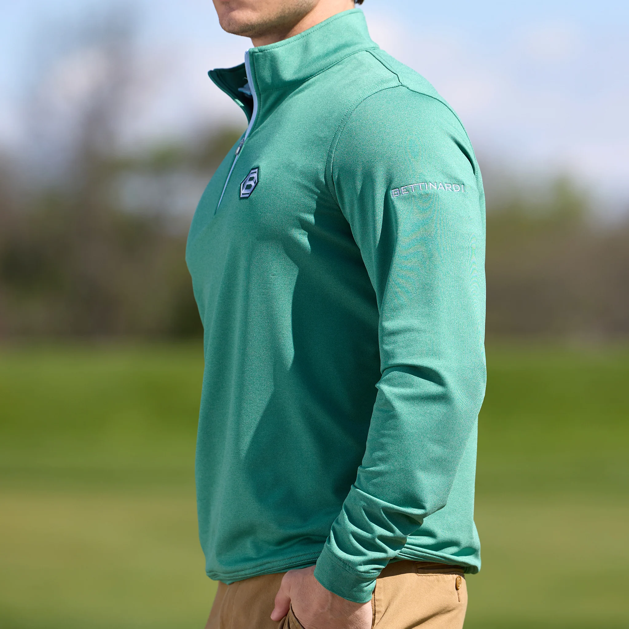 Bettinardi Peter Millar Perth Mélange Performance Quarter Zip (Snow Pea) - Image 3
