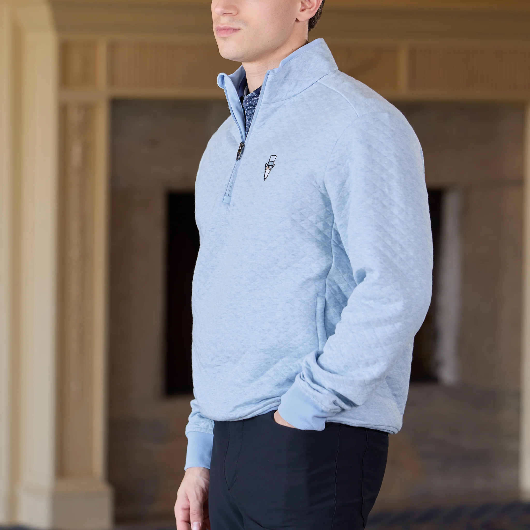 Bettinardi RLX Gangster Wizard Quilted Double-Knit Half-Zip Pullover (Office Blue Heather) - Image 3