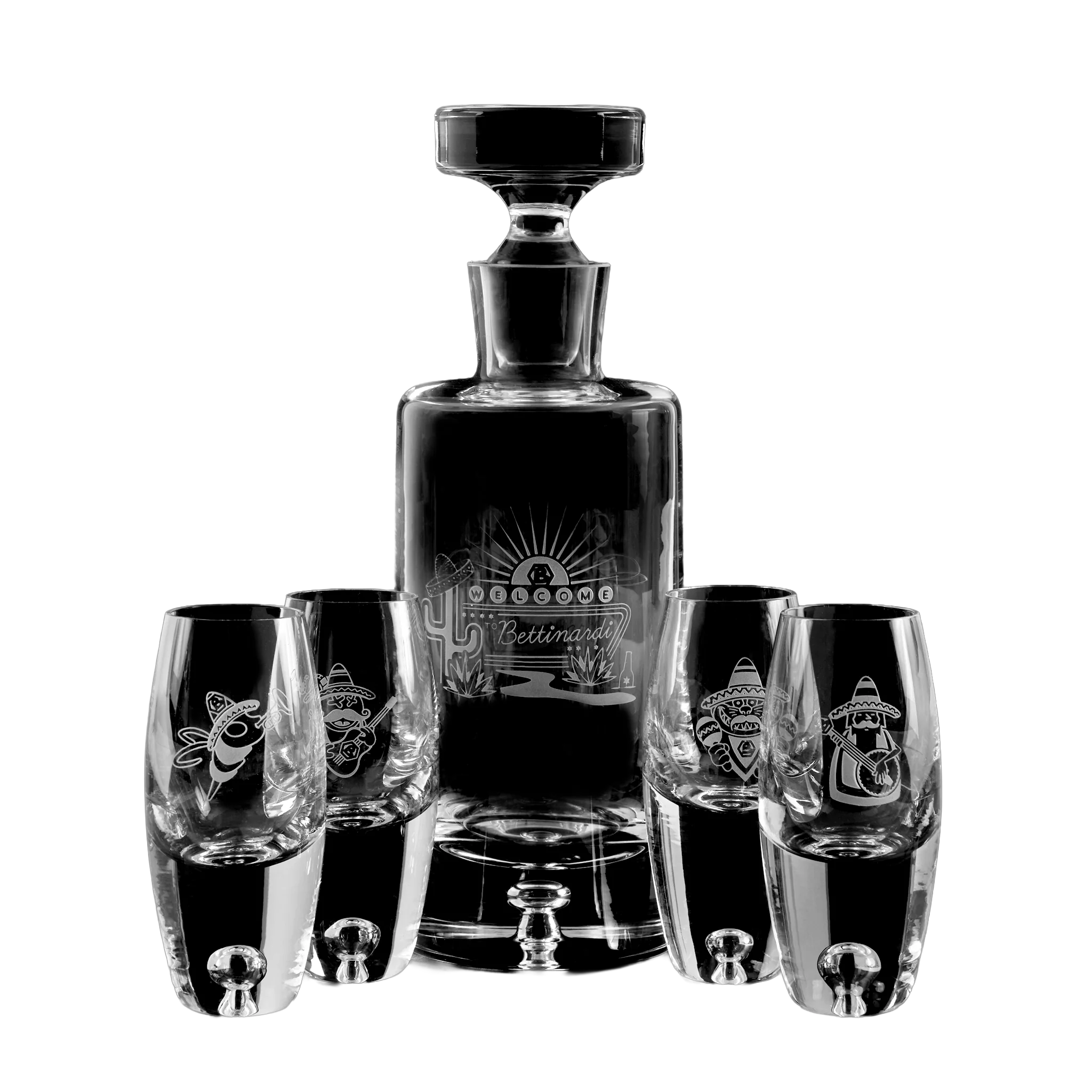 Cinco de Mayo Mariachi Multi Icon Deluxe Cylinder Decanter (4 pcs.)