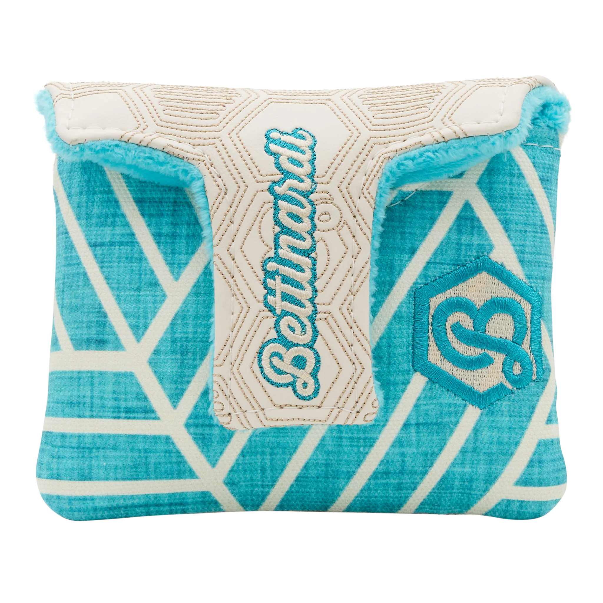 Script Hex B Geometric Honeycomb Mallet Putter Headcover (Teal/Cream) - Image 2